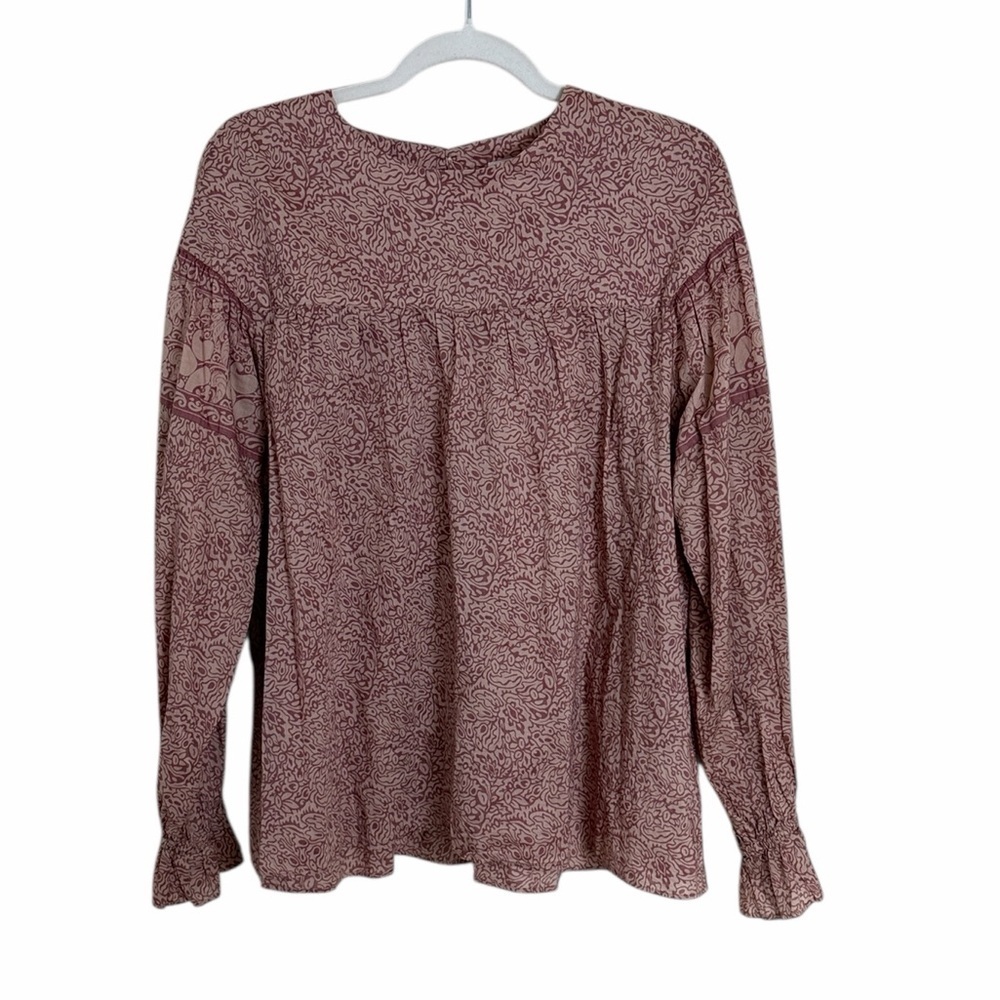 Anna Sui x Uniqlo Cotton Long Sleeve Peasant Blouse Pink Size Medium Boho Floral